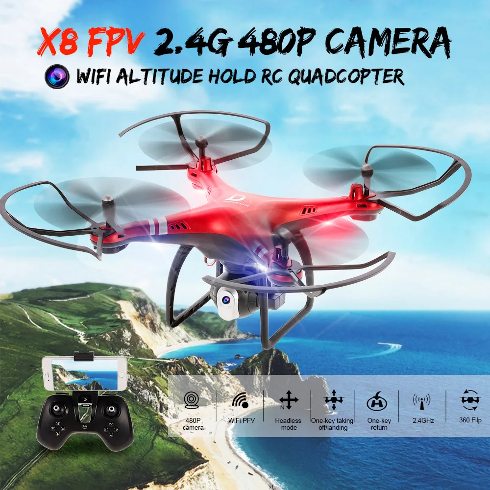 Dron X8 FPV 2.4G 480P 720P Camera Wifi FPV RC Drone Altitude Hold RC Quadcopter Gifts for Trainer Beginner vs E58 X12 MJX
Dron X8 FPV 2.4G 480P 720P Camera Wifi FPV RC Drone Altitude Hold RC Quadcopter Gifts for Trainer Beginner vs E58 X12 MJX