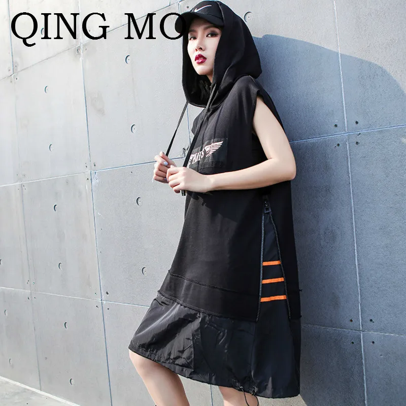 QING MO Women Casual Style Sleeveless Dress Women Black Patchwork Dress Female Cartoon Printing In Back Hooded ZQY079
QING MO Women Casual Style Sleeveless Dress Women Black Patchwork Dress Female Cartoon Printing In Back Hooded ZQY079