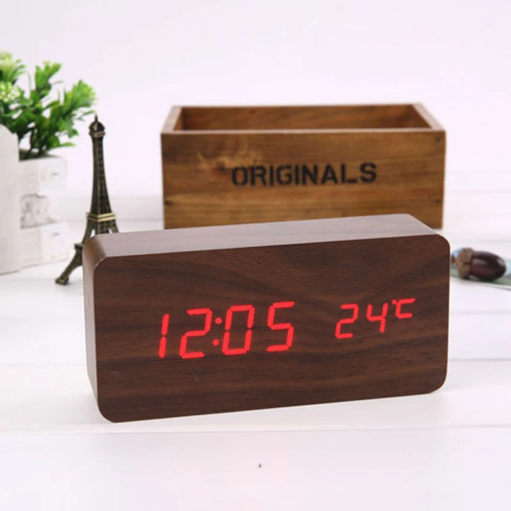 Wooden Sound Control Led Alarm Clock Electronic Digital Temperature Wake Up Display Clock Desk Calendar Not Included Batteries
Wooden Sound Control Led Alarm Clock Electronic Digital Temperature Wake Up Display Clock Desk Calendar Not Included Batteries