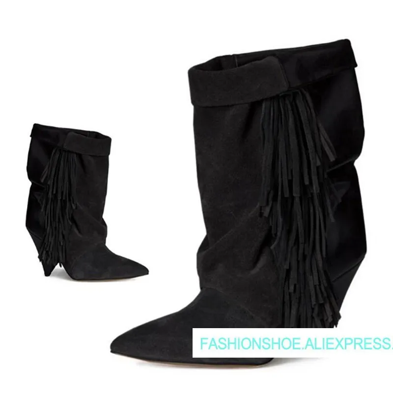 Tassel Woman Boots Suede Fringe Ankle Boots Slip On Spike High Heels Pointed Toe Runway Woman Boots Wedge Shoes Plus Size Tide
Tassel Woman Boots Suede Fringe Ankle Boots Slip On Spike High Heels Pointed Toe Runway Woman Boots Wedge Shoes Plus Size Tide