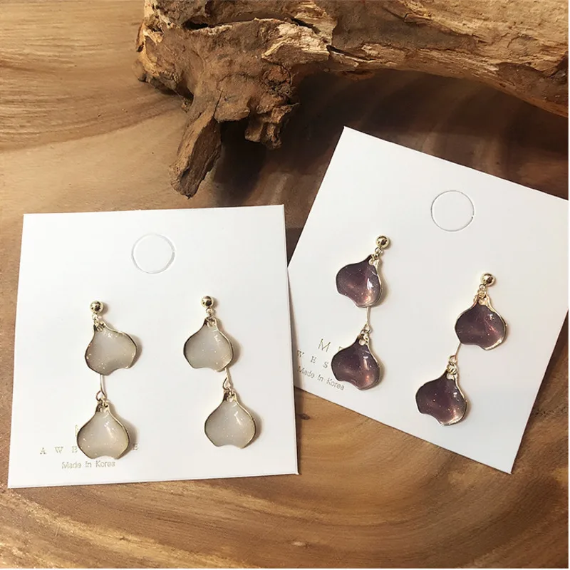 

2019 Korea Hot Sale Fashion Lovely Purple White Drops Of Glaze Geometric Shell Leaves Fringed Dangle Earrings For Women Jewelry