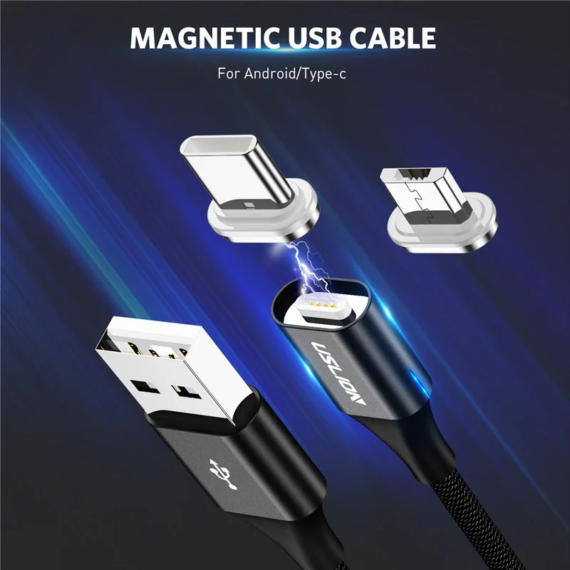 

USLION 3A Magnetic Cable USB Type C Micro USB Cable for Samsung Xiaomi Huawei 1M Fast Charging USB C Phone Magnet Charger Cabo