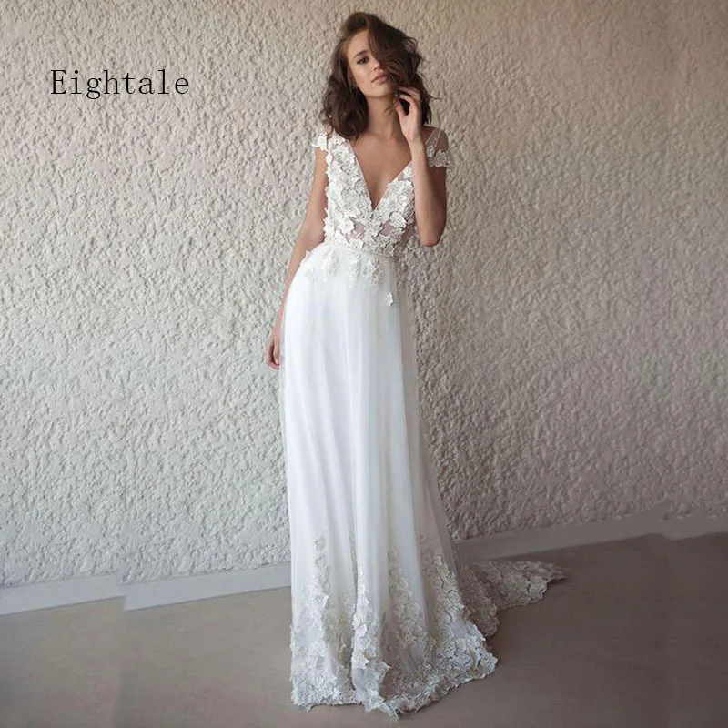 Eightale Boho Wedding dress 2019 Appliques V Neck bridal Gown Cap Sleeve Princess Wedding Gown with Small Train robe de mariee
Eightale Boho Wedding dress 2019 Appliques V Neck bridal Gown Cap Sleeve Princess Wedding Gown with Small Train robe de mariee