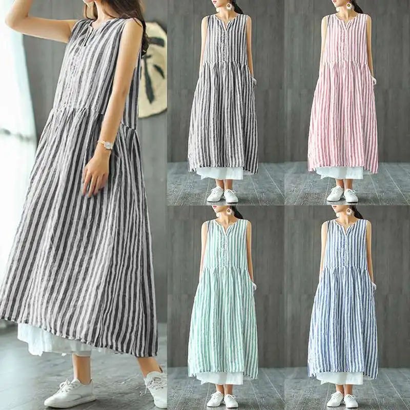 Plus Size Striped Shirt Dress Women's Sundress 2019 ZANZEA SFemale V Neck Summer Maxi Blue Dress Pleated Long Vestido Robe Femme
Plus Size Striped Shirt Dress Women's Sundress 2019 ZANZEA SFemale V Neck Summer Maxi Blue Dress Pleated Long Vestido Robe Femme