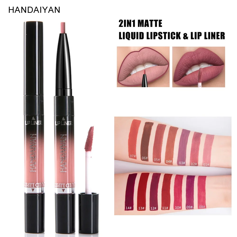 HANDAIYAN New Arrive 2 In 1 Matte Lip Gloss Lip Liner Pencils 14 Color Waterproof Long Lasting Pigments Nude Color Pen TSLM2
HANDAIYAN New Arrive 2 In 1 Matte Lip Gloss Lip Liner Pencils 14 Color Waterproof Long Lasting Pigments Nude Color Pen TSLM2
