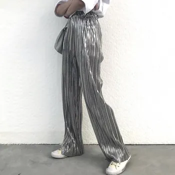 Fashion Silver Pants Women High Waist Pleated Trousers Female Harajuku Summer Wide Leg Pants Women Clothes
Fashion Silver Pants Women High Waist Pleated Trousers Female Harajuku Summer Wide Leg Pants Women Clothes