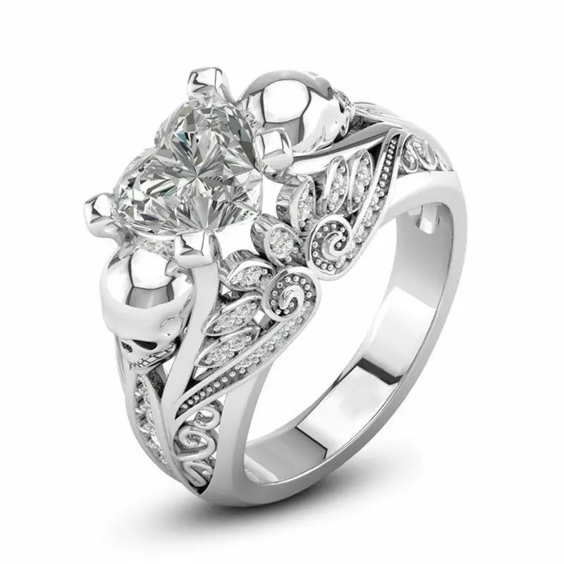 Women Jewelry 925 Silver Heart White Wedding Engagement Skull Head Ring New product creation Blue gem
Women Jewelry 925 Silver Heart White Wedding Engagement Skull Head Ring New product creation Blue gem