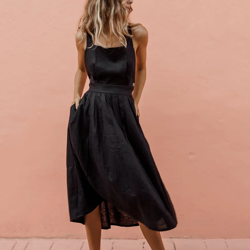 Fashion Solid dresses Women Ladies Sexy Sleeveless backless Casual buttons decor A line midi length swing Cocktail Party Dress
Fashion Solid dresses Women Ladies Sexy Sleeveless backless Casual buttons decor A line midi length swing Cocktail Party Dress