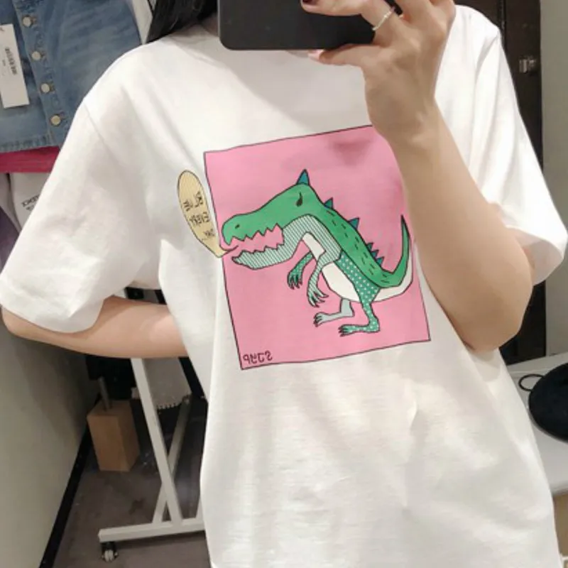2019 Summer Harajuku Sweet Dinosaur Women T-Shirt Short Sleeve Korean Style Streetwear Ladies White Tee tshirt Clothes
2019 Summer Harajuku Sweet Dinosaur Women T-Shirt Short Sleeve Korean Style Streetwear Ladies White Tee tshirt Clothes