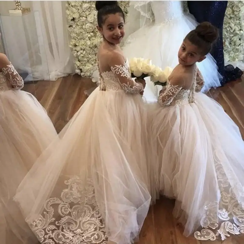 Elegant Champagne Tulle Kids Flower Girl Dresses with Long Sleeve Girl's First Communion Dress Party Princess Birthday Gifts
Elegant Champagne Tulle Kids Flower Girl Dresses with Long Sleeve Girl's First Communion Dress Party Princess Birthday Gifts