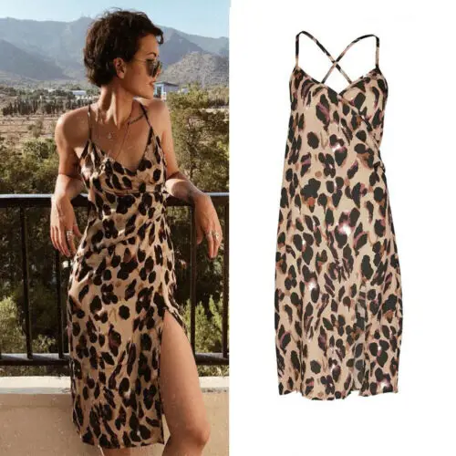 Fashion Women Summer Boho Midi Dress Evening Spaghetti Strap Leopard Print Holiday Side Slit Party Beach Dresses Sundress
Fashion Women Summer Boho Midi Dress Evening Spaghetti Strap Leopard Print Holiday Side Slit Party Beach Dresses Sundress