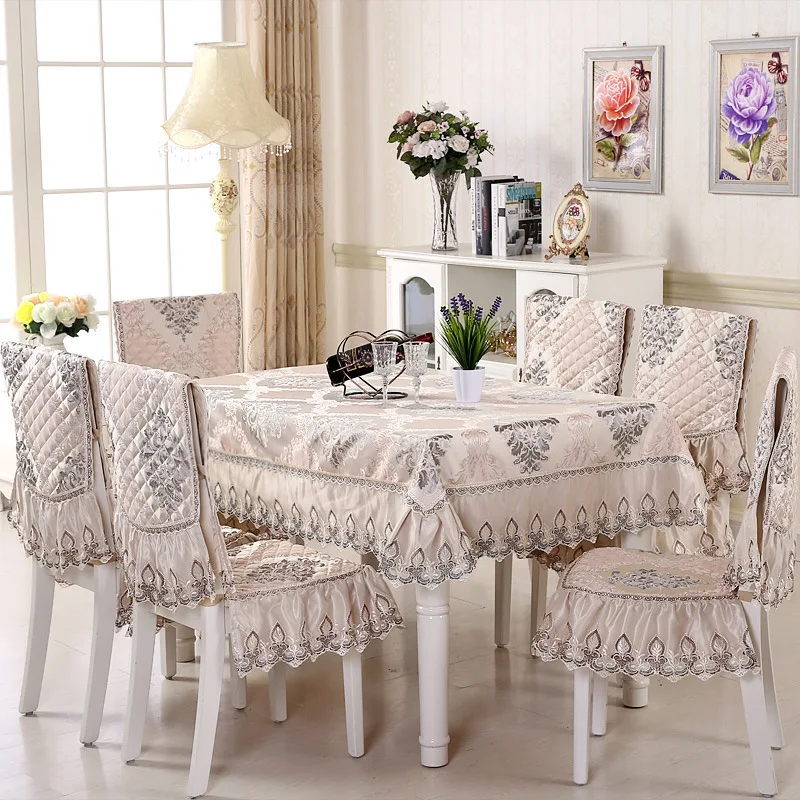 Europe 7 Pieces Set Table Cloth 6 Chair Cover Seat Cushion Satin Home Hotel Party Banquet Dustproof Cover Tablecloth tapetes
Europe 7 Pieces Set Table Cloth 6 Chair Cover Seat Cushion Satin Home Hotel Party Banquet Dustproof Cover Tablecloth tapetes