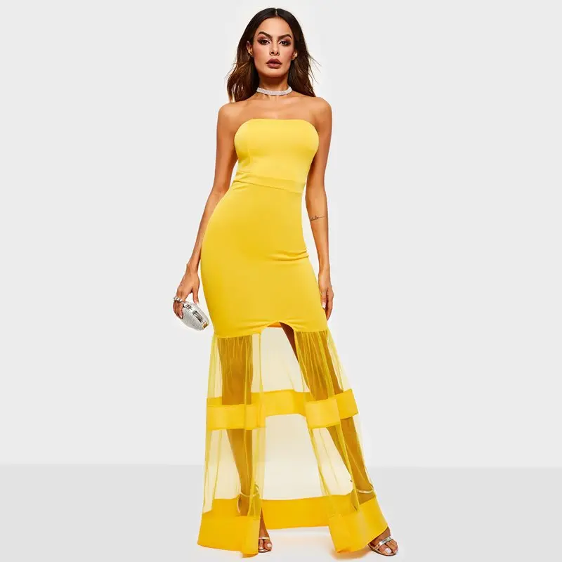 Women Strapless Maxi Dress Elegant Party Yellow Stylish Hot Summer Backless Sexy See Through Mesh Ladies Mermaid Bodycon Dresses
Women Strapless Maxi Dress Elegant Party Yellow Stylish Hot Summer Backless Sexy See Through Mesh Ladies Mermaid Bodycon Dresses