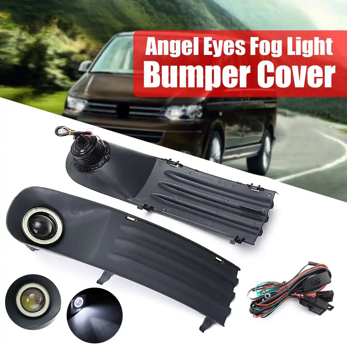 1Pair Front Bumper Fog Light Angel Eyes Wiring Harness Daytime Running Light Plastic Black Kit for VW transporter T5 2003-2009
1Pair Front Bumper Fog Light Angel Eyes Wiring Harness Daytime Running Light Plastic Black Kit for VW transporter T5 2003-2009