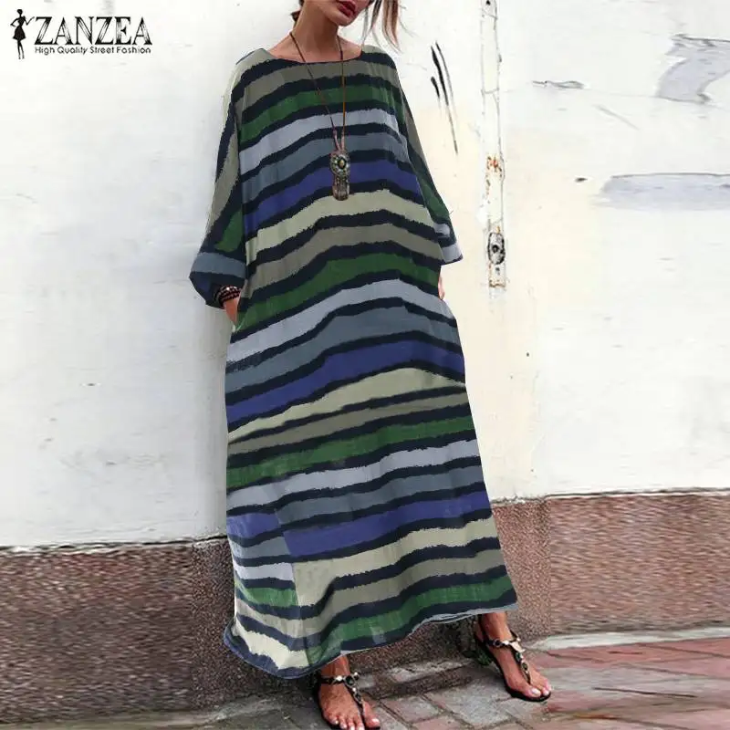 Vintage Striped Dress Women's Sundress 2019 ZANZEA Fashion Batwing Sleeve Baggy Long Vestido Female O Neck Casual Robe Femme 5XL
Vintage Striped Dress Women's Sundress 2019 ZANZEA Fashion Batwing Sleeve Baggy Long Vestido Female O Neck Casual Robe Femme 5XL
