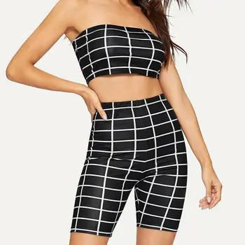 New 2PCS/Set Women Tube Crop Tops Short Pants Sets Summer Plaid Tracksuits Female Sleeveless Workout Clothes Sets
New 2PCS/Set Women Tube Crop Tops Short Pants Sets Summer Plaid Tracksuits Female Sleeveless Workout Clothes Sets