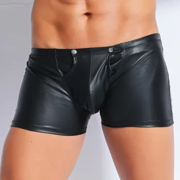 PU Leather Black Underwear Male Tight Shorts Front Zipper Open Crotch Sexy Gay Men Boxer Shorts Button Pouch Erotic Underpants
PU Leather Black Underwear Male Tight Shorts Front Zipper Open Crotch Sexy Gay Men Boxer Shorts Button Pouch Erotic Underpants