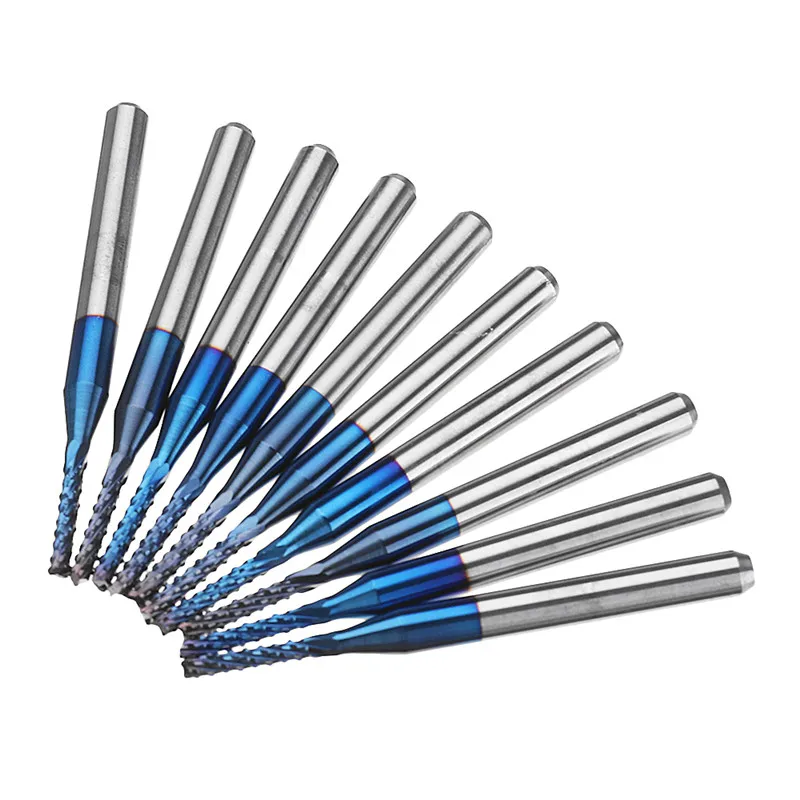 New 10pcs/set 1.6-2.0mm Blue NACO Coated PCB Bit Carbide Engraving Milling Cutter For CNC Tool Rotary Burrs
New 10pcs/set 1.6-2.0mm Blue NACO Coated PCB Bit Carbide Engraving Milling Cutter For CNC Tool Rotary Burrs