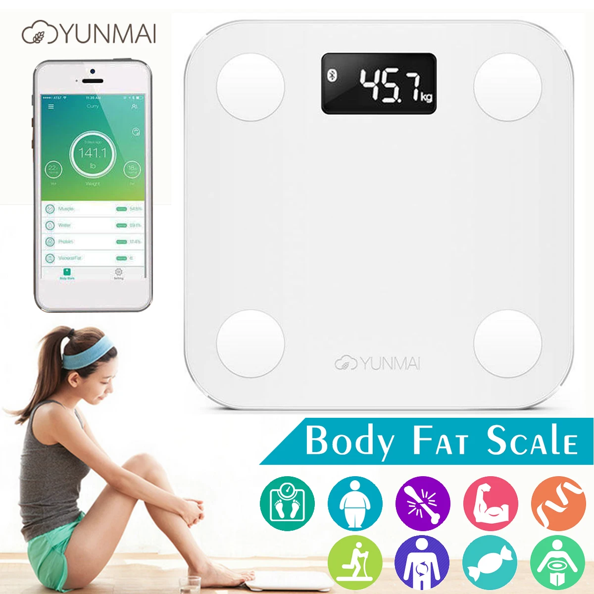 Yunmai 150kg Bathroom Scales bluetooth LED Smart Body Fat Weight Scale Monitor BMI & BMR Analyzer App for IOS Android
Yunmai 150kg Bathroom Scales bluetooth LED Smart Body Fat Weight Scale Monitor BMI & BMR Analyzer App for IOS Android
