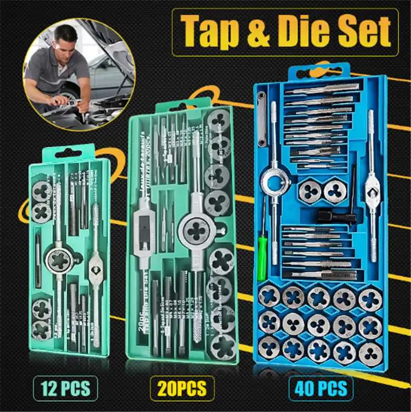 12/20 pcs M6-M12/M3-M12 Metric Tap with 5pcs Die and Adjustable Tap Wrench Nut Bolt Alloy Metal Hand Tools
12/20 pcs M6-M12/M3-M12 Metric Tap with 5pcs Die and Adjustable Tap Wrench Nut Bolt Alloy Metal Hand Tools