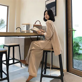 2019 autumn Knitting Female Sweater Women Two Piece Set Knitted Pullover V-neck Long Sleeve Bandage Top Wide Leg Pants Suit
2019 autumn Knitting Female Sweater Women Two Piece Set Knitted Pullover V-neck Long Sleeve Bandage Top Wide Leg Pants Suit