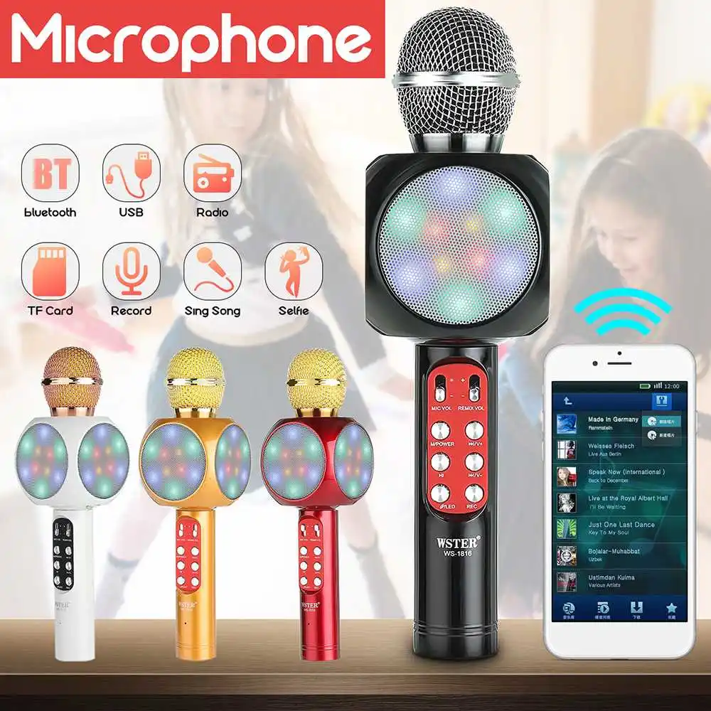 WS-1816 Wireless bluetooth Multifunctional Karaoke Microphone Mic With LED Light
WS-1816 Wireless bluetooth Multifunctional Karaoke Microphone Mic With LED Light