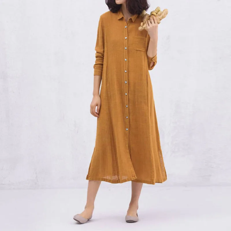 ZANZEA Plus Size Women Cotton Linen Dress Solid Long Sleeve Autumn Vestido Casual Robe Femme Split Hem Work OL Long Shirt Dress 
ZANZEA Plus Size Women Cotton Linen Dress Solid Long Sleeve Autumn Vestido Casual Robe Femme Split Hem Work OL Long Shirt Dress