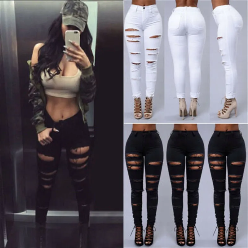 High Street Women Pencil Stretch Casual Denim Skinny Jeans Pants High Waist Ripped Holes Black White Jeans Trousers
High Street Women Pencil Stretch Casual Denim Skinny Jeans Pants High Waist Ripped Holes Black White Jeans Trousers