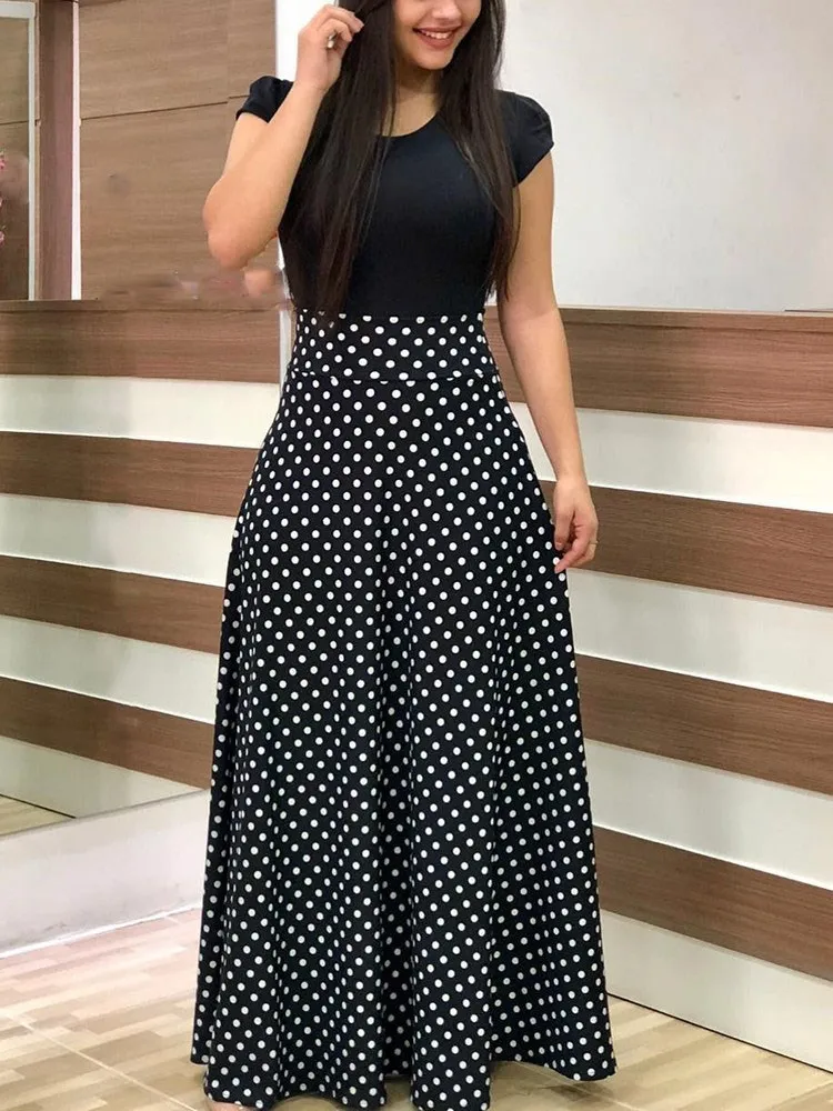 Plus Size Boho Floral Printed Long Dress Elegant Short Sleeve T Shirt Patchwork Polka Dot Dress Causal A Line Party Beach Dress
Plus Size Boho Floral Printed Long Dress Elegant Short Sleeve T Shirt Patchwork Polka Dot Dress Causal A Line Party Beach Dress