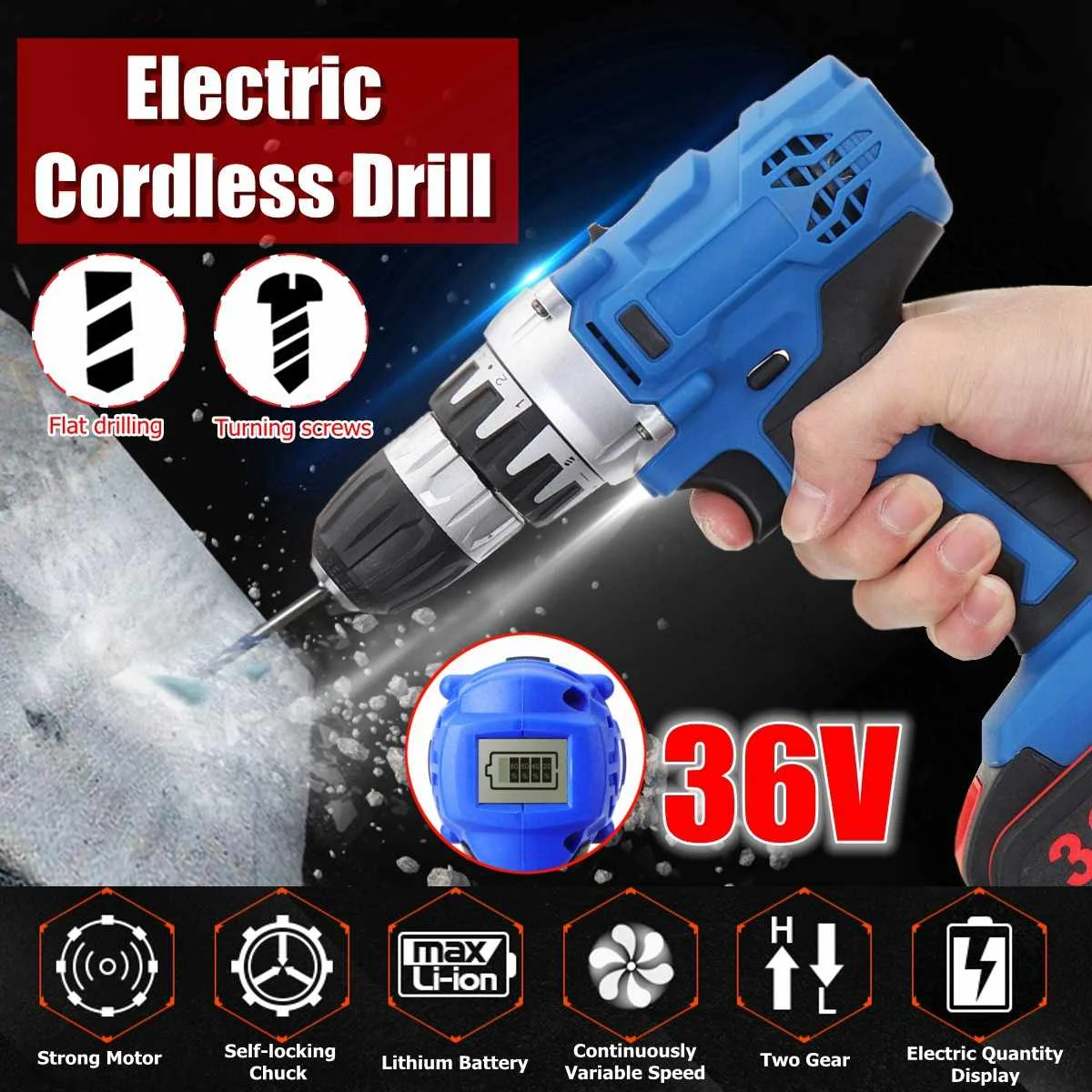 36V Electric Drill Cordless Power Screwdriver with Digital display 18+1 Torque W/ 1 or 2 Li-ion Battery Power Tools
36V Electric Drill Cordless Power Screwdriver with Digital display 18+1 Torque W/ 1 or 2 Li-ion Battery Power Tools