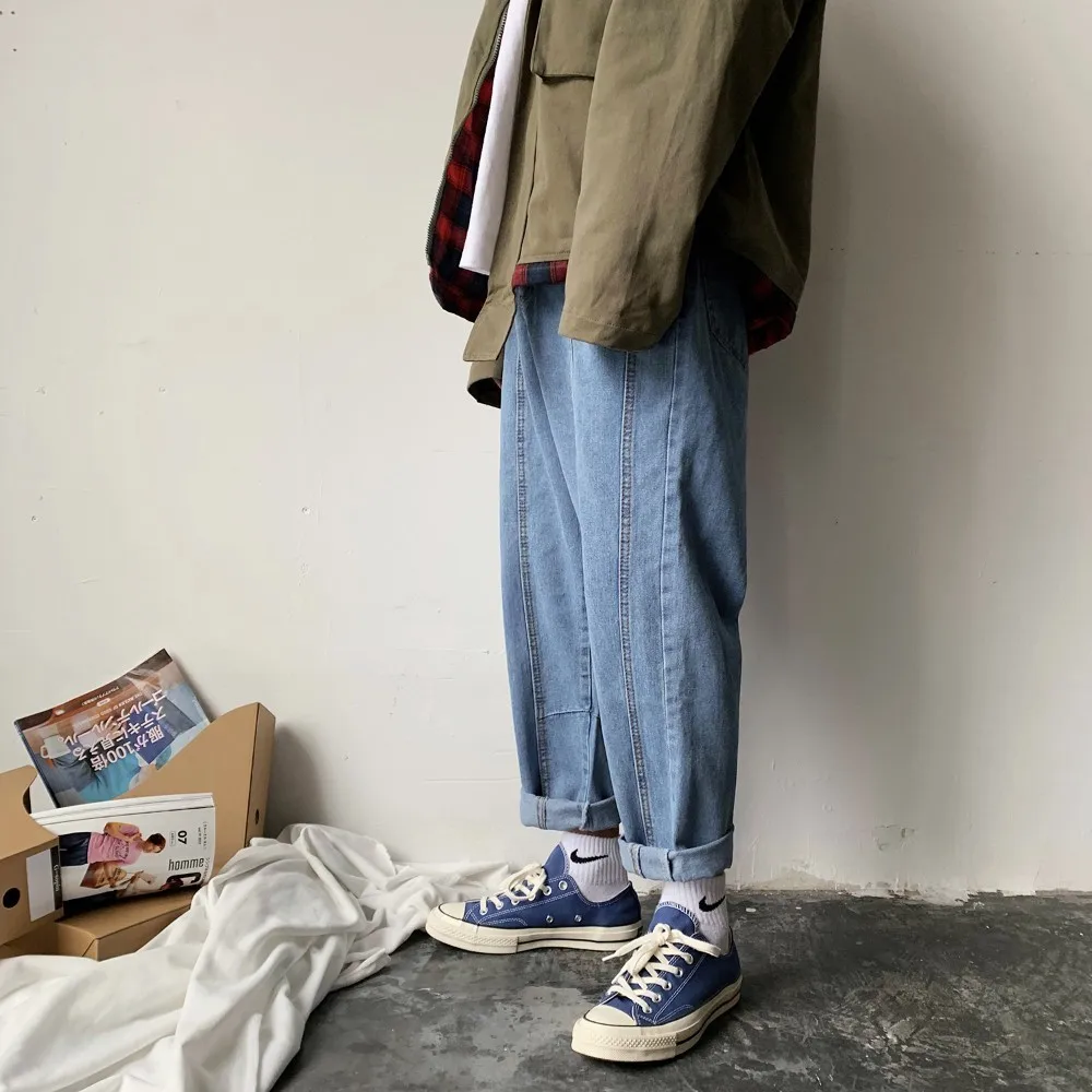 2019 Spring Korean Man Side Striped Patchwork Blue Jeans Vintage Style Full Length Pants Fashion Straight-leg Black Trousers
2019 Spring Korean Man Side Striped Patchwork Blue Jeans Vintage Style Full Length Pants Fashion Straight-leg Black Trousers