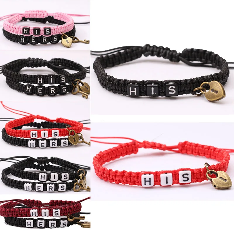 

LNRRABC 2PCS/Set Lovers His Hers Personalized Gift Couples Boyfriend Girlfriend Jewelry Adjustable Key Letters Knot Lock