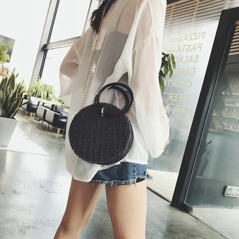 Women Handmade Round Beach Shoulder Bag Circle Straw Bags Summer Woven Rattan Handbags Women Messenger Bags(Black)
Women Handmade Round Beach Shoulder Bag Circle Straw Bags Summer Woven Rattan Handbags Women Messenger Bags(Black)
