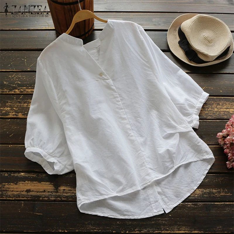 2019 Autumn ZANZEA Women Vintage Blouse Solid Irregular Hem Cotton Shirt Lantern Half Sleeve Chic Work Shirt Top Blusas Oversize
2019 Autumn ZANZEA Women Vintage Blouse Solid Irregular Hem Cotton Shirt Lantern Half Sleeve Chic Work Shirt Top Blusas Oversize