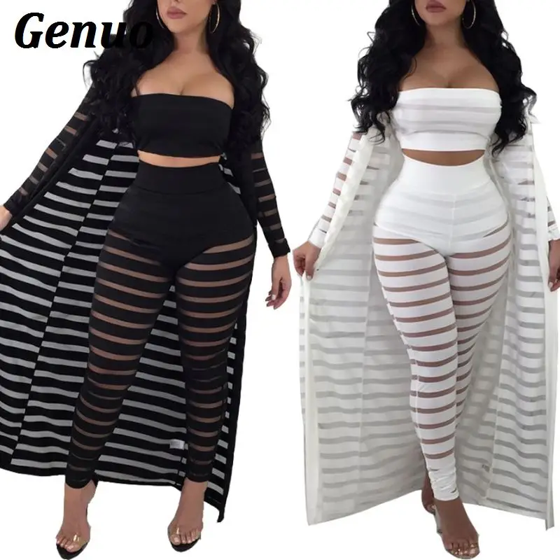 Genuo Stripe Sheer Mesh Three Piece Set Women Sexy Long Sleeve Cardigan Shirt Coat Top + Tube Top + Legging Party Club Outfits
Genuo Stripe Sheer Mesh Three Piece Set Women Sexy Long Sleeve Cardigan Shirt Coat Top + Tube Top + Legging Party Club Outfits