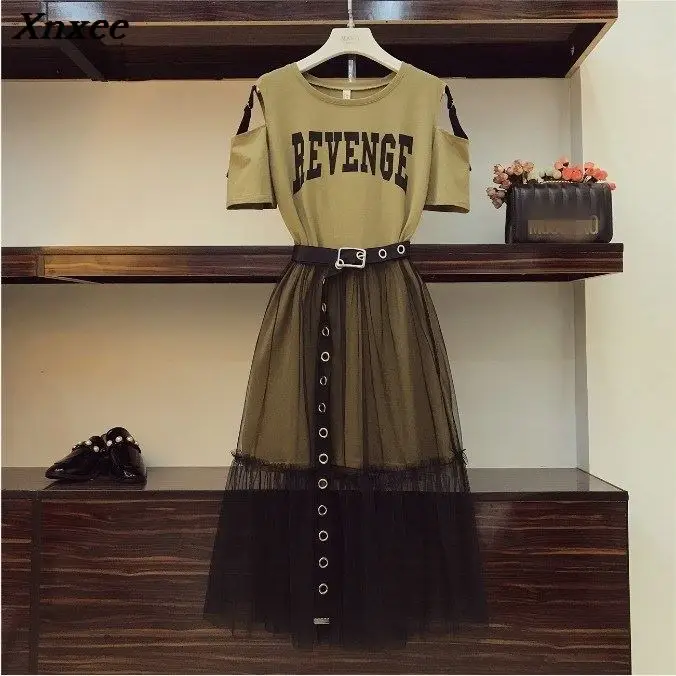 Summer Women Cold Shoulder Letters Print Long T-shirt Dress Suits Elastic Waist Mesh Skirt With Belt Casual Dresses 2 Piece Set
Summer Women Cold Shoulder Letters Print Long T-shirt Dress Suits Elastic Waist Mesh Skirt With Belt Casual Dresses 2 Piece Set