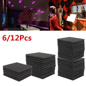 

6Pcs/12Pcs Soundproofing Foam Acoustic Foam Studio Absorbing Wedge Foam Tiles Wall Panels for KTV Sound Studio 300*300*25mm