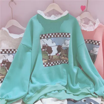 Kawaii Women Hoodies Lace Stitching Thick Velvet Korean Soft Sister Wild Cartoon Cow Print Cute Sweatshirt For Girls
Kawaii Women Hoodies Lace Stitching Thick Velvet Korean Soft Sister Wild Cartoon Cow Print Cute Sweatshirt For Girls