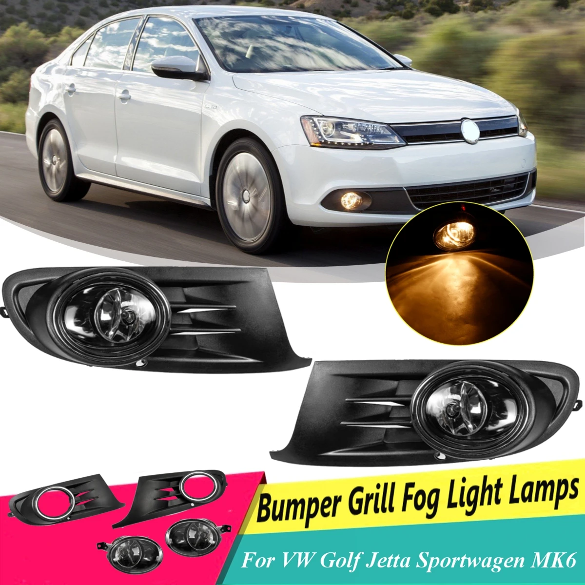 Pair Bumper Grill+Fog Light Lamp for VW GOLF MK6 TDI / TSI JETTA 4DR SPORTWAGON Only 2009-2011 2012 2013 2014 5K0941699
Pair Bumper Grill+Fog Light Lamp for VW GOLF MK6 TDI / TSI JETTA 4DR SPORTWAGON Only 2009-2011 2012 2013 2014 5K0941699