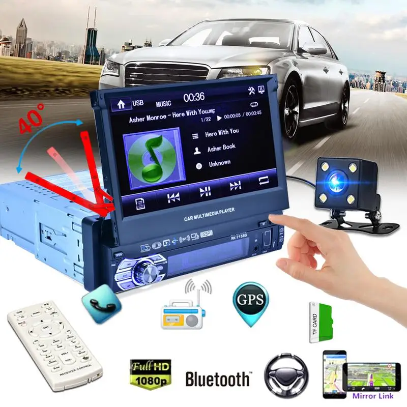 New 7inch Car Radio Multimedia MP5 Player BT Vehicle-Mounted Full Auto Retractable Touch Screen GPS AM FM Camera USB2.0 TF Card
New 7inch Car Radio Multimedia MP5 Player BT Vehicle-Mounted Full Auto Retractable Touch Screen GPS AM FM Camera USB2.0 TF Card