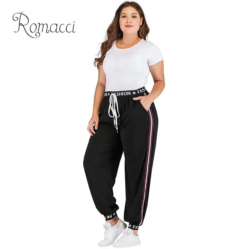 Romacci Plus Size Women Striped Pants Letters Print Drawstring High Waist Sweat Pants Side Pockets Baggy Large Size Trousers
Romacci Plus Size Women Striped Pants Letters Print Drawstring High Waist Sweat Pants Side Pockets Baggy Large Size Trousers