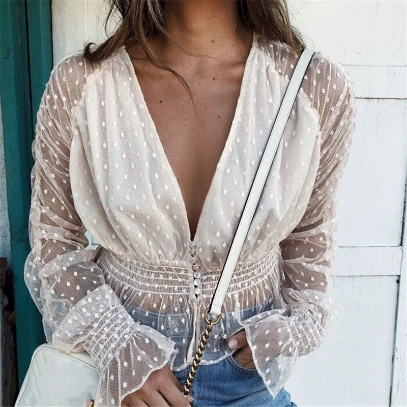 Women See Through Sheer Mesh T Shirt Transparent Long Sleeve Tops Tee Newest Elegant Woman White Polka Dot Chic Tunic T Shirt
Women See Through Sheer Mesh T Shirt Transparent Long Sleeve Tops Tee Newest Elegant Woman White Polka Dot Chic Tunic T Shirt