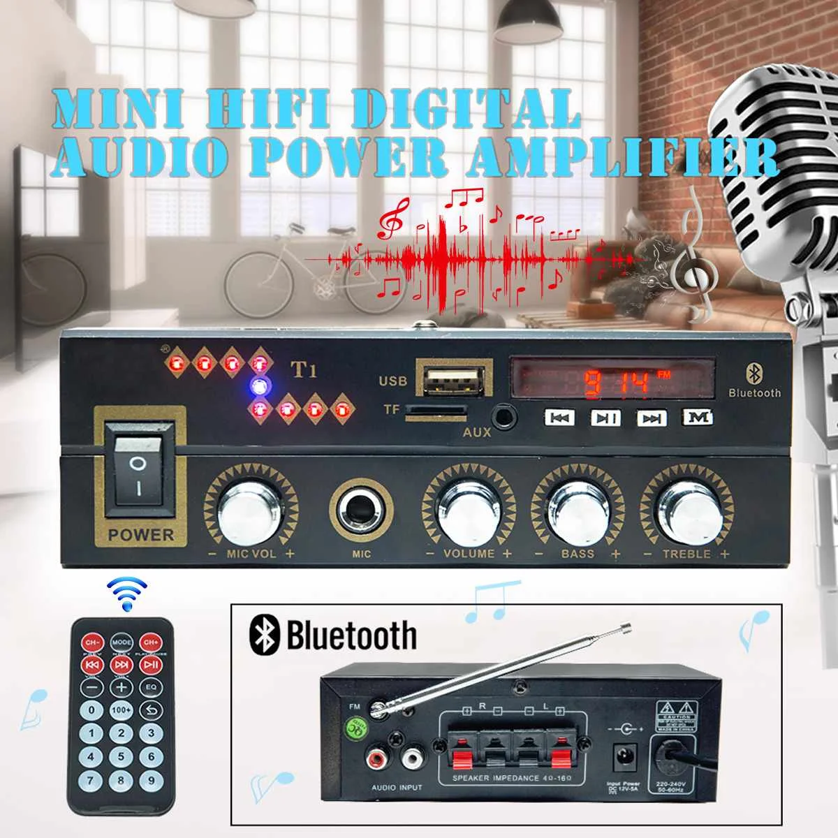 12V 800W bluetooth HIFI Power Amplifier Digital Player FM Radio Speaker USB Car Home Theater Amplifiers
12V 800W bluetooth HIFI Power Amplifier Digital Player FM Radio Speaker USB Car Home Theater Amplifiers