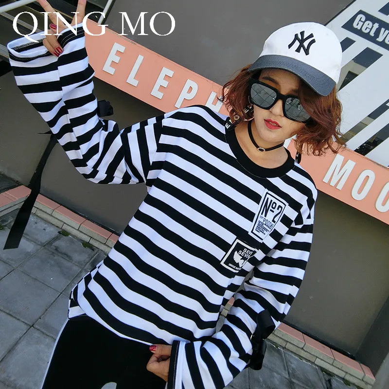 QING MO Women Autumn Striped T Shirt Green White Women Bowknot Decorate T Shirt Women O Neck Full Sleeve T Shirt ZQY249
QING MO Women Autumn Striped T Shirt Green White Women Bowknot Decorate T Shirt Women O Neck Full Sleeve T Shirt ZQY249