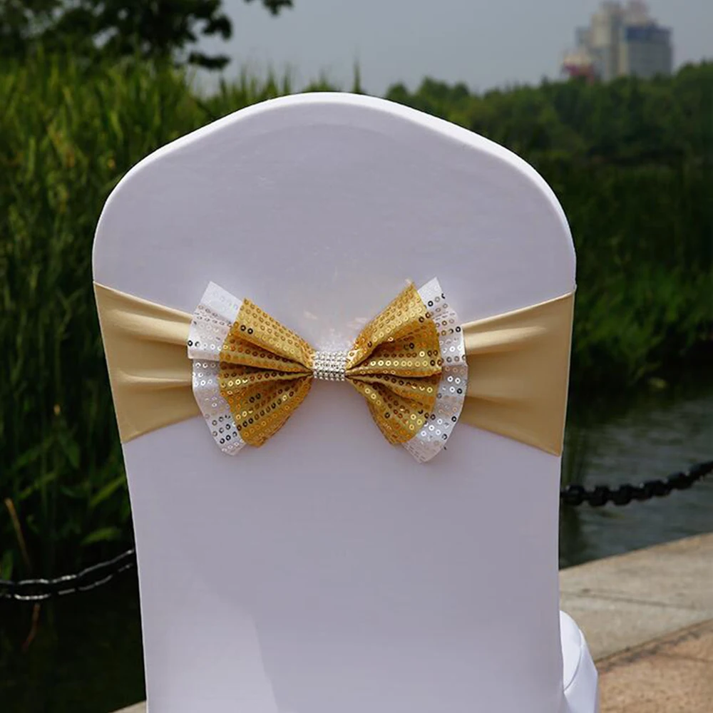 

1pcs Wedding Chairs Cover Bow Organza Knot Decoration Chair Sashes Bands Chair Belt Ties For Weddings Party Banquet Decor