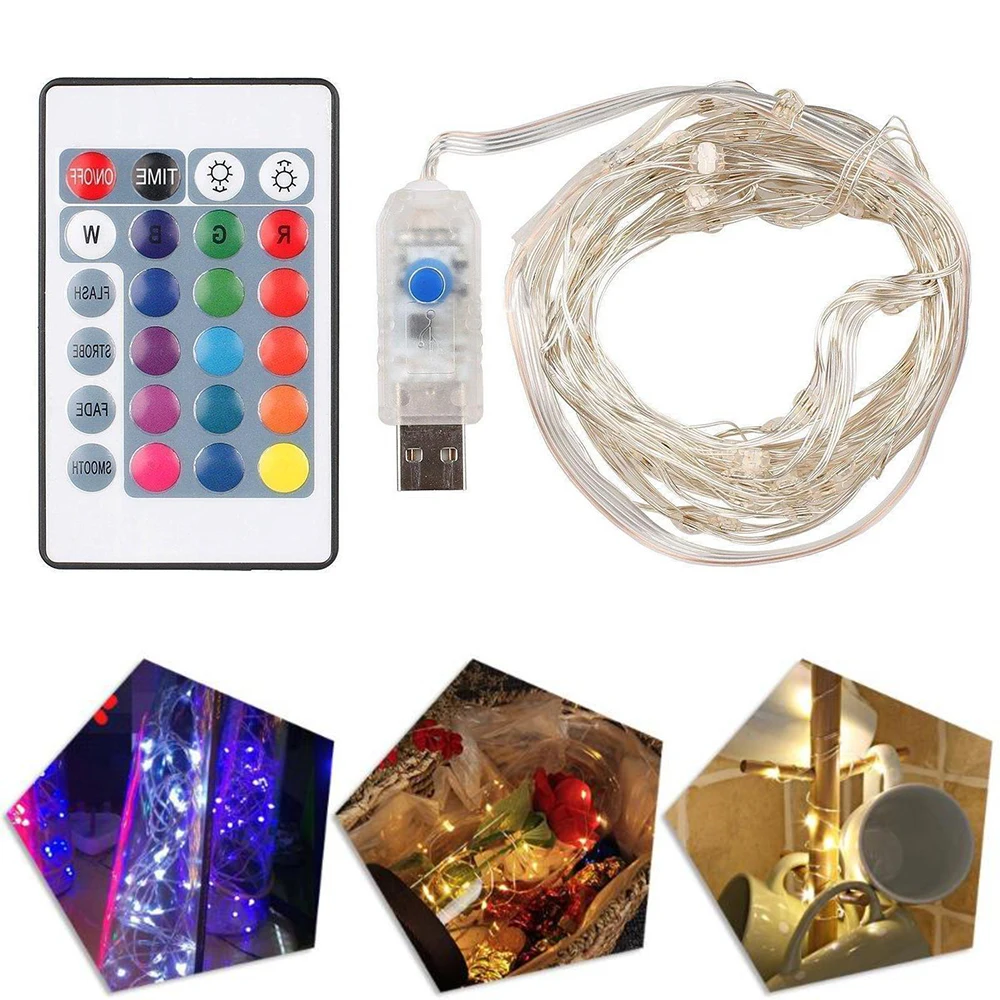Led Strings Light Copper Wire Battery/USB Operated 24 Button Remote Control 4 Lines RGB Full Color Copper Line Light String 5M
Led Strings Light Copper Wire Battery/USB Operated 24 Button Remote Control 4 Lines RGB Full Color Copper Line Light String 5M
