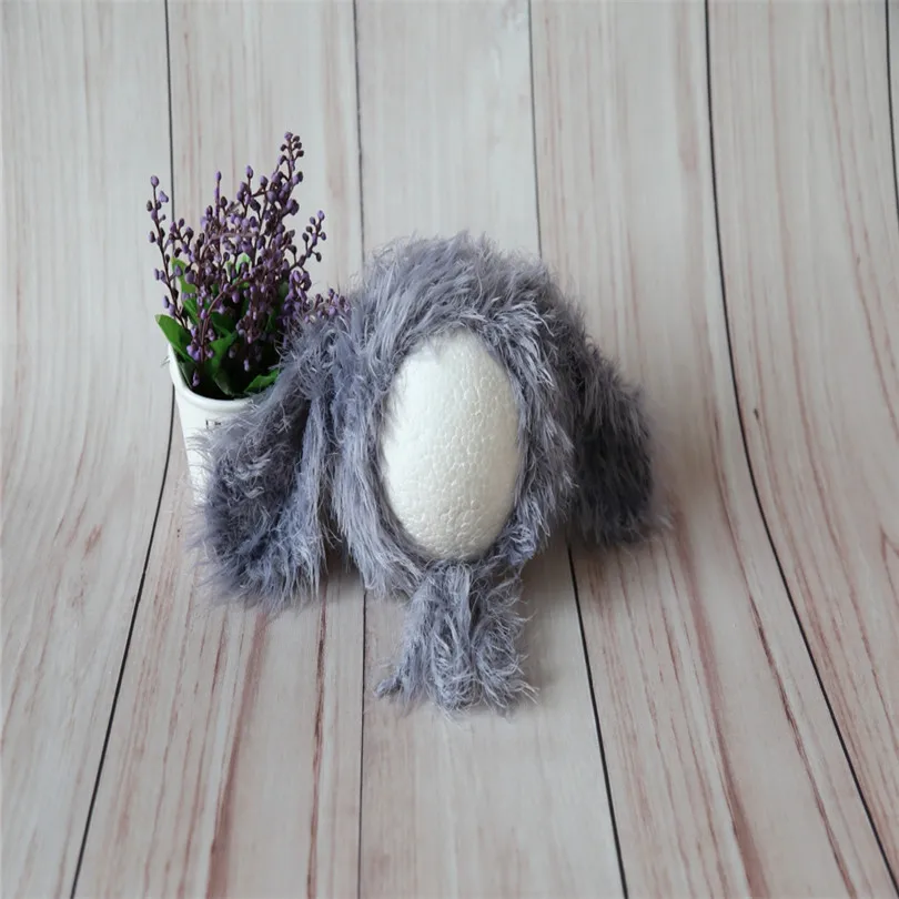 

Gray Teddy Bunny Bonnet Newborn Fuzzy bunny Hat Photography Props Knitted Hat With Bunny Ears Baby Photo Props