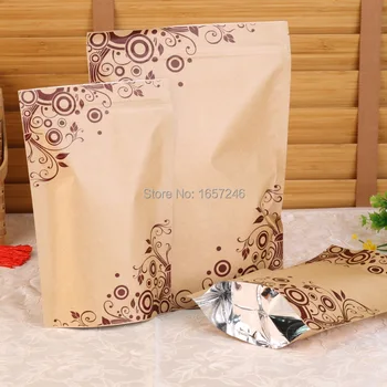 

1000pcs/lot Brown stand up kraft paper aluminium foil Zip lock bag with printing, Reclosable craft aluminizing zipper pouches