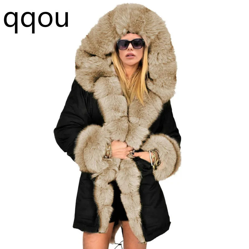 2018 winter coat Slim warm women's jacket long khaki large fur collar hooded army green black women's cotton coat
2018 winter coat Slim warm women's jacket long khaki large fur collar hooded army green black women's cotton coat