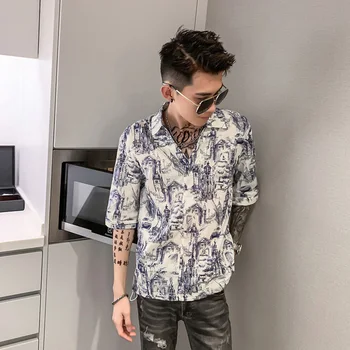 Summer New Dress Shirt Men Fashion Printed Casual Shirt Man Streetwear Trend Wild Hip Hop Loose Short-sleeved Shirt Male Clothes 
Summer New Dress Shirt Men Fashion Printed Casual Shirt Man Streetwear Trend Wild Hip Hop Loose Short-sleeved Shirt Male Clothes